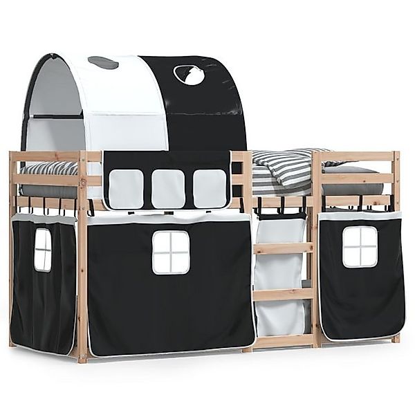 vidaXL Etagenbett, Doppelstockbett mit Vorhängen Weiß & Schwarz 75x190 cm K günstig online kaufen
