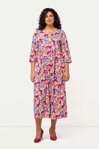 Ulla Popken Sommerkleid Jerseykleid Blumen Rundhals Keyhole 3/4-Arm günstig online kaufen