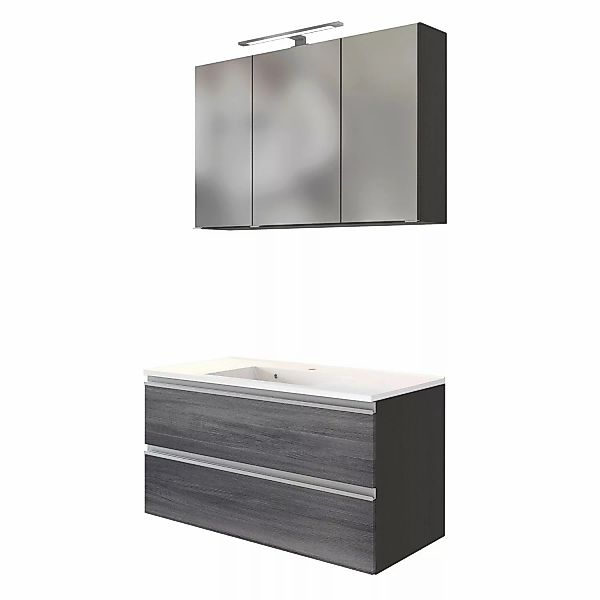 Held Möbel 2-tlg. Waschtisch-Set Neapel 100 cm Eiche Rauchsilber-Graphitgra günstig online kaufen