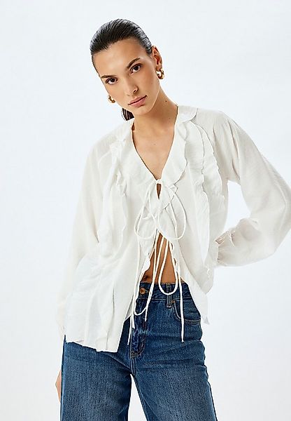 Koton Rüschenbluse Langärmelig V-Kragen Rüschenbluse günstig online kaufen