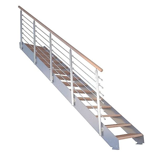 Treppe Kos 12 Stufen Buche Geölt 87 cm Design-Geländer Grau FSC® günstig online kaufen