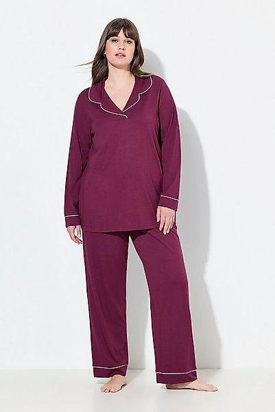 Ulla Popken Pyjama Pyjama Zweiteiler Zierpaspeln V-Ausschnitt Langarm günstig online kaufen