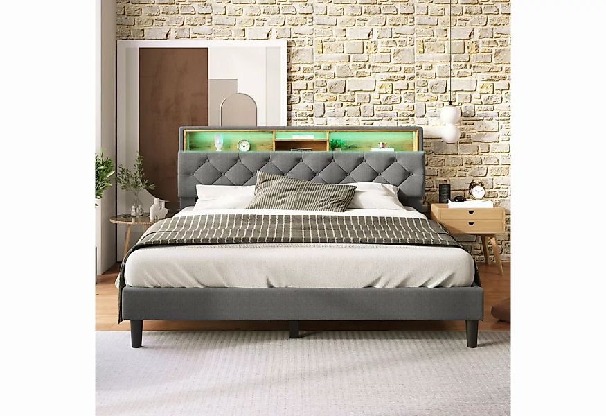 Fangqi Polsterbett 140*200CM gepolstertes Doppelbett mit LED-Beleuchtung un günstig online kaufen