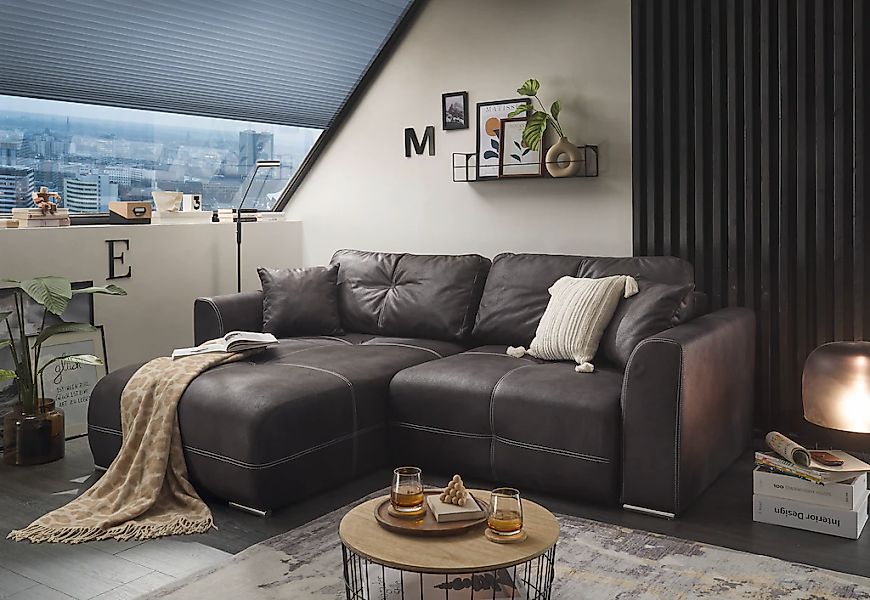 ED EXCITING DESIGN Ecksofa "Dolan L-Form", mit Bettfunktion, Bettkasten & 2 günstig online kaufen