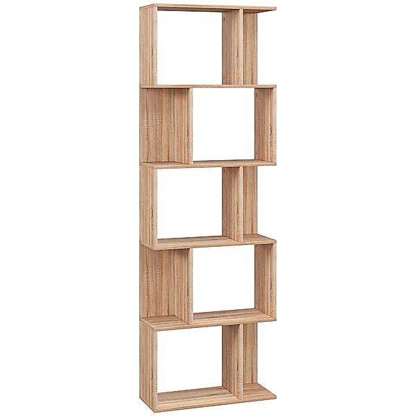HOMCOM Bücherregal mit 5 geteilten Regalen, platzsparendes Holzregal in S-F günstig online kaufen