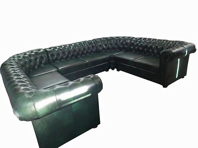 JVmoebel Ecksofa Schickes großes U-förmiges grünes Chesterfield-Leder-Eckso günstig online kaufen