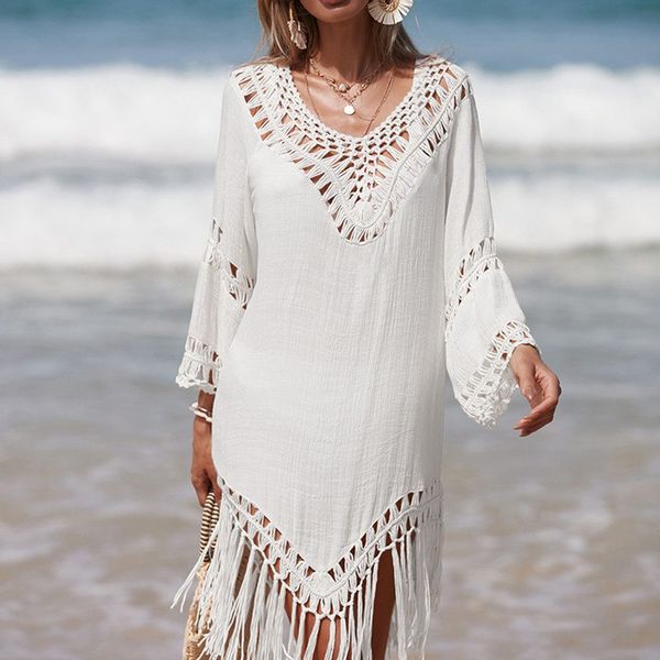 RWEUOQ Blusenkleid Leichte Strand-Tunika mit Fransen günstig online kaufen