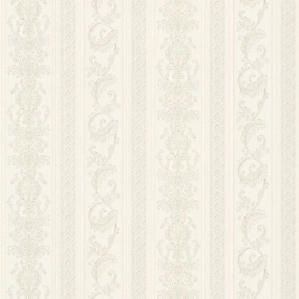 PROFHOME 335471-GU Barock Tapete Streifen Matt Creme Grau Silber 0,53 m x 1 günstig online kaufen