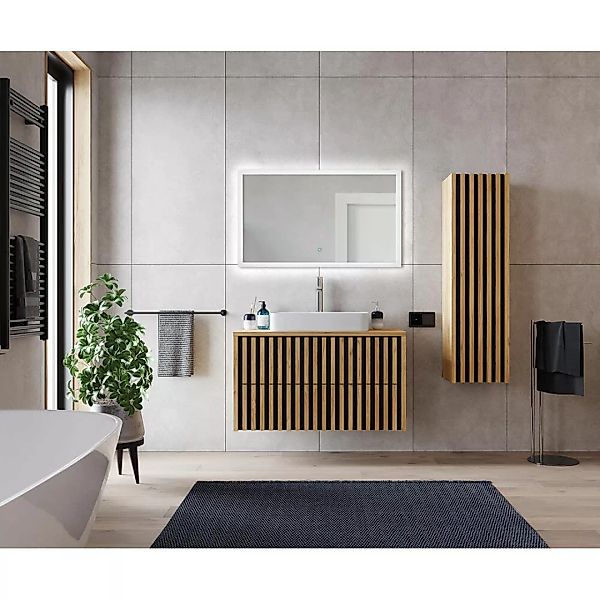 Badmöbel Set mit LED Spiegel und 100 cm Waschbeckenunterschrank LUCCA-107 i günstig online kaufen