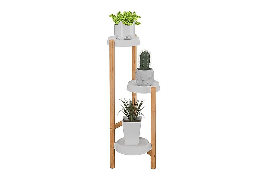 relaxdays Blumenständer Pflanzenständer Bambus & Kunststoff (1 St), weiß günstig online kaufen