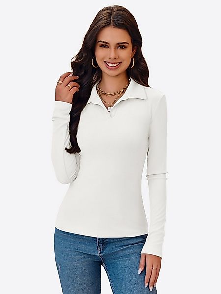 Imily Bela Poloshirt Damen Langärmliges Top mit aus Rippstrick (Packung, 1- günstig online kaufen