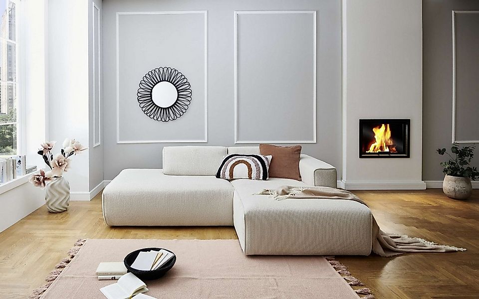 andas Ecksofa "Noord", mit Kedernaht, Breite 227 cm, Cord, Struktur, Websto günstig online kaufen