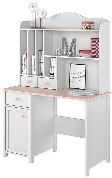 Compleo Kinderschreibtisch LARA mit Aufsatz, Schreibtisch für Mädchen, Weiß günstig online kaufen