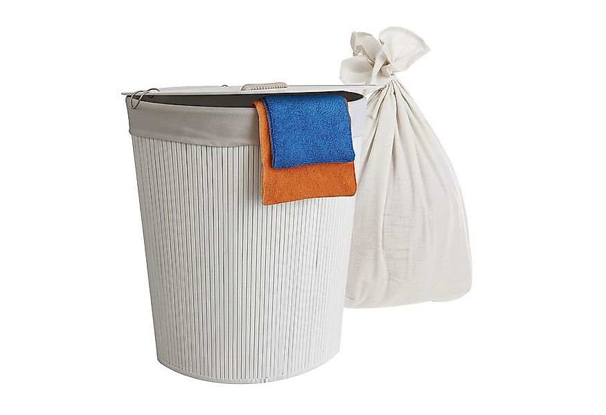 relaxdays Wäschekorb Bambus Eckwäschekorb mit Deckel, weiß günstig online kaufen