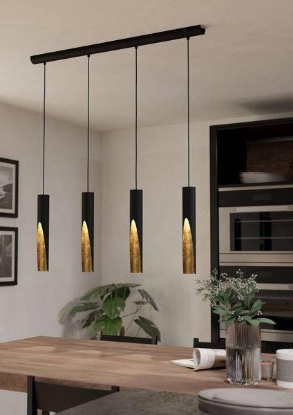 LED-Hängeleuchte Barbotto in Schwarz/Gold, 4fl. günstig online kaufen