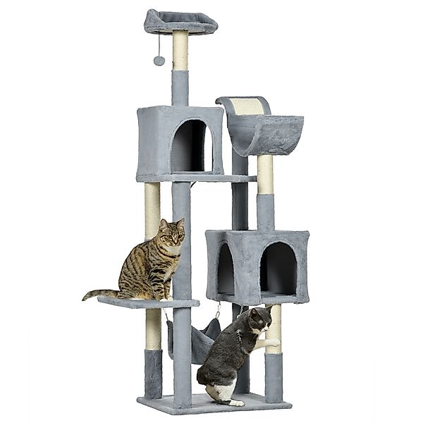 PawHut Kratzbaum für Katzen mit Spielball, Hängematte, Liegebett, 2 Höhlen günstig online kaufen