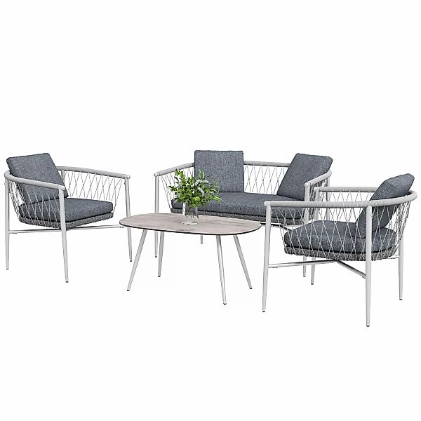 Outsunny 4 tlg Rattan Gartenmöbel-Set mit 1 Couchtisch 2 Sesseln und 1 Dopp günstig online kaufen