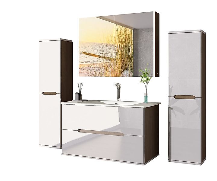 Homeline Badmöbel-Set Sky Badmoebel Set Schwarz Weiß Eiche Hochschglanz Spi günstig online kaufen