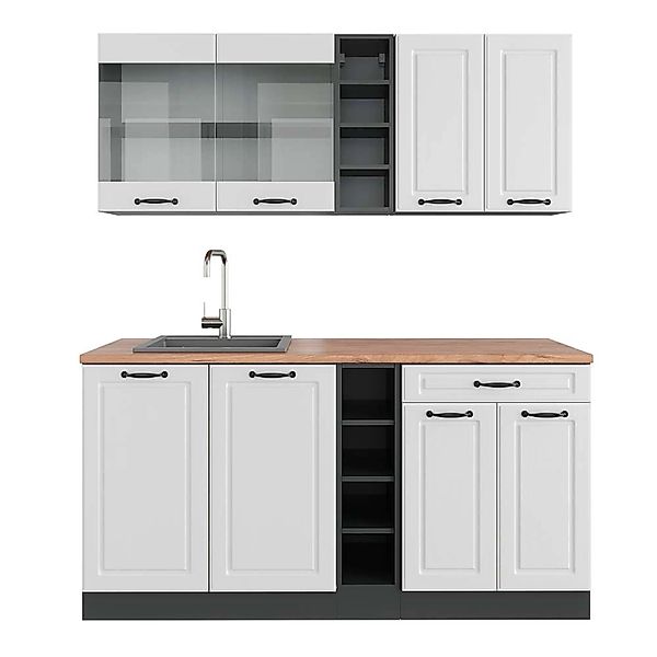 Vicco R-Line Singleküche Weiß Landhaus/Anthrazit 160 cm AP Eiche günstig online kaufen