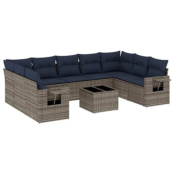 vidaXL 10-Tlg Gartensofa-Set mit Kissen Grau Polyrattan 3220610 günstig online kaufen