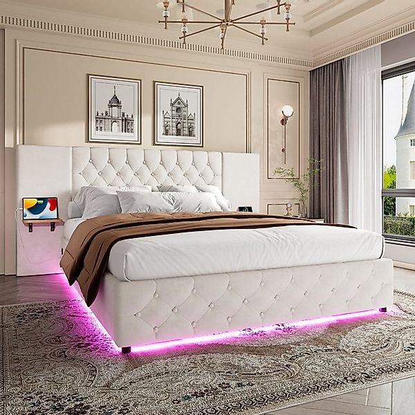 Celya Polsterbett Doppelbett, mit breitem Kopfteil, LED-Licht, USB-Anschlus günstig online kaufen