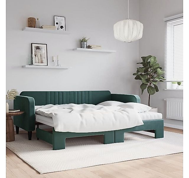 vidaXL Gästebett Gästebett Tagesbett Ausziehbar mit Matratzen Dunkelgrün 90 günstig online kaufen
