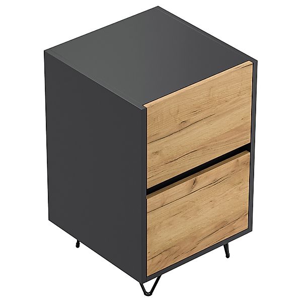 Posseik Nachttisch Industrial A 2 Schubladen 40 cm Grafit Eiche Front günstig online kaufen