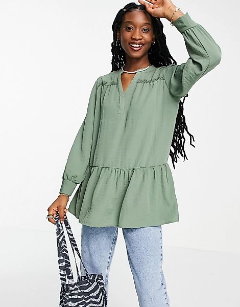 JDY – Bluse in Khaki mit Schößchen-Grün günstig online kaufen