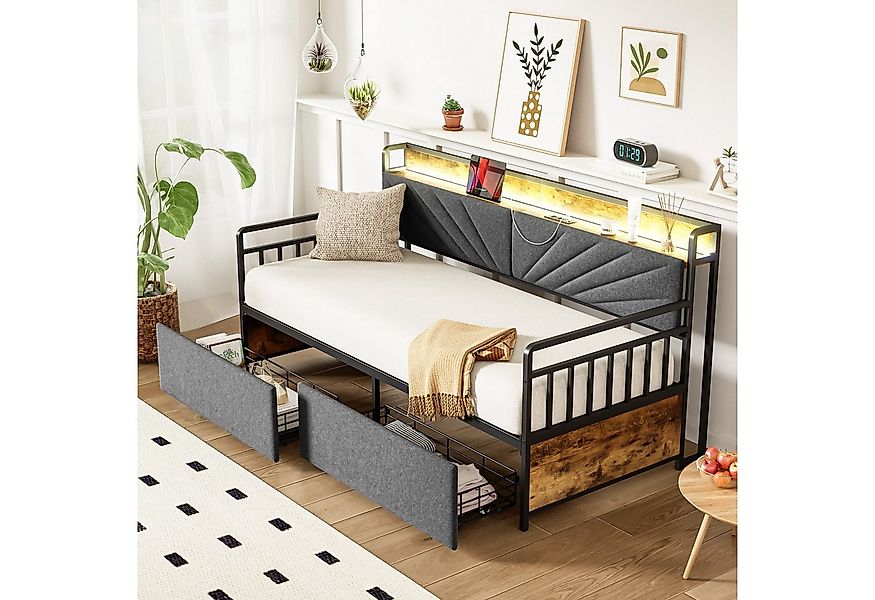 OKWISH Schlafsofa Daybett Kinderbett, mit LED-Beleuchtung und Stauraum, Sch günstig online kaufen