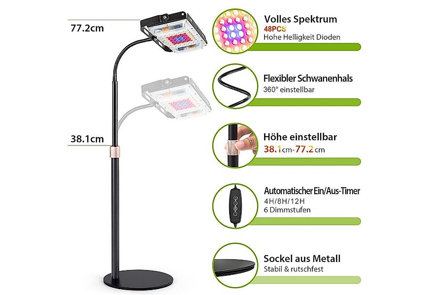 MUPOO Pflanzenlampe Vollspektrums Pflanzenlicht für Zimmerpflanzen,Höhenver günstig online kaufen