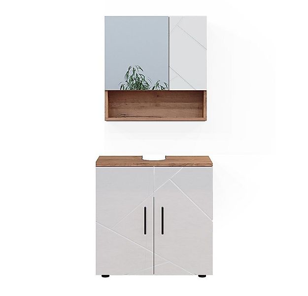 Vicco Badmöbel-Set Irma, Eiche/Weiß Hochglanz, 2 Teile, Unterschrank 60 cm, günstig online kaufen