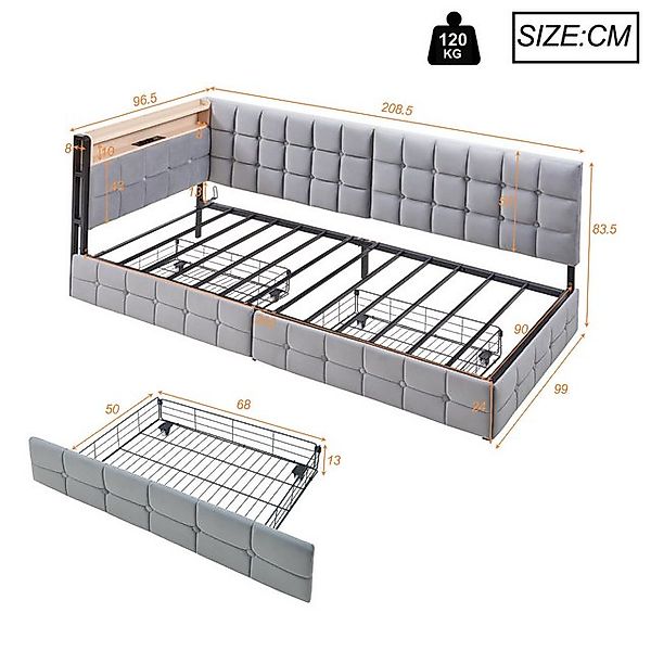 Flieks Daybett, Polsterbett Schlafsofa 90x200cm mit 2 Schubladen USB/Typ-C- günstig online kaufen