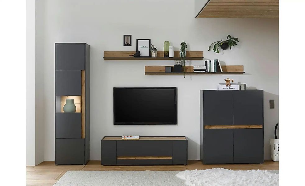 Wohnwand  Cande ¦ grau ¦ Maße (cm): B: 350 H: 197 Kommoden & Sideboards > W günstig online kaufen