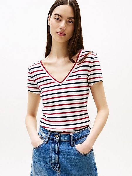 Tommy Jeans T-Shirt TJW SLIM ESSENTIAL RIB V SS mit Logostickerei günstig online kaufen