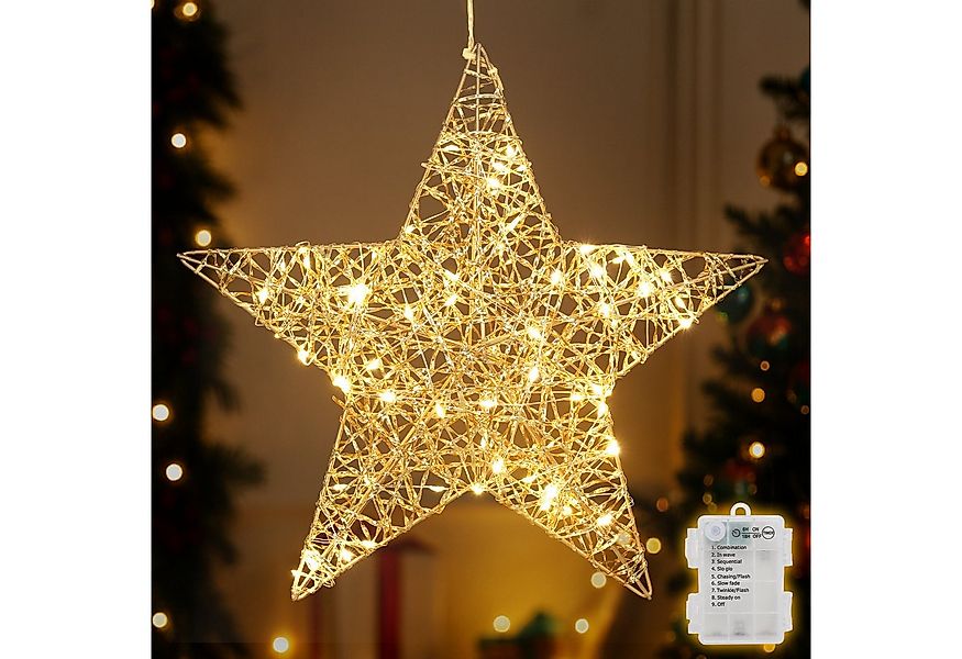 Salcar LED-Lichterkette LED Stern Dekoleuchte Warmweiß Ø30cm, Gold 80 LEDs, günstig online kaufen