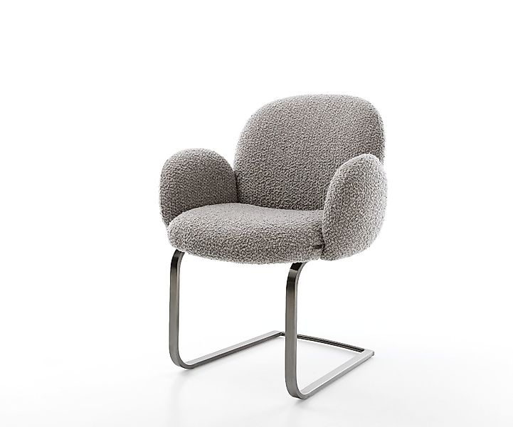 Freischwinger Nube-Flex mit Armlehnen Bouclé Silbergrau Freischwinger flach günstig online kaufen