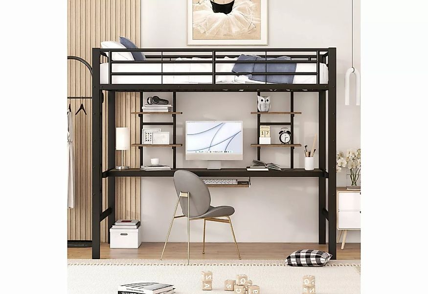Fangqi Hochbett 90x200 cm großes Hochbett mit Schreibtisch und zwei Bücherr günstig online kaufen