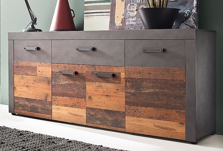 trendteam Sideboard Sideboard Kommode Indy, Old Used Wood / Matera grau, 17 günstig online kaufen