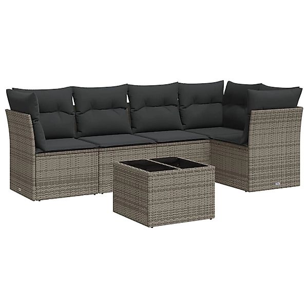 vidaXL 6-tlg Garten-Sofagarnitur mit Kissen Grau Poly Rattan Modell 37 günstig online kaufen