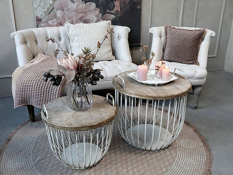 Annimuck Beistelltisch Chic Antique Vintage Sofatisch mit Holzdeckel Set Be günstig online kaufen