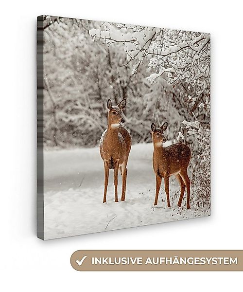 OneMillionCanvasses® Leinwandbild Hirsche - Schnee - Bäume, Fotodruck (1 St günstig online kaufen