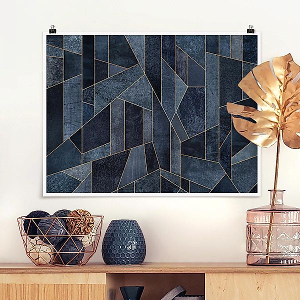 Poster Abstrakt - Querformat Blaue Geometrie Aquarell günstig online kaufen