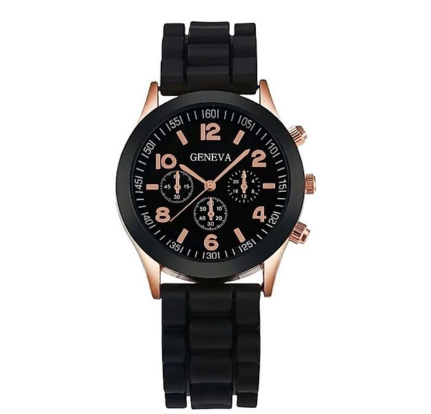 Taffstyle Quarzuhr Damenuhr Silikonarmband und roségold Gehäuse in Schwarz günstig online kaufen