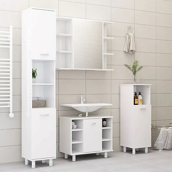 Badezimmerschrank Hochglanz-weiß 30x30x179 Cm Spanplatte günstig online kaufen