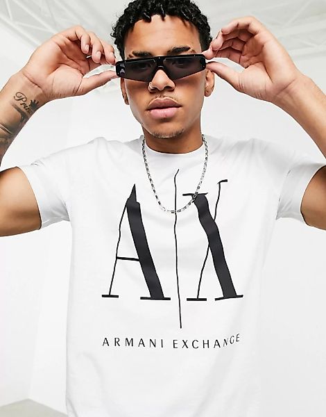 Armani Exchange – AX – T-Shirt mit großem Logo in Weiß günstig online kaufen