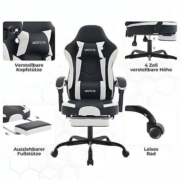 WOTSTA Gaming-Stuhl Ergonomischer Gamingstuhl mit Fußstütze günstig online kaufen