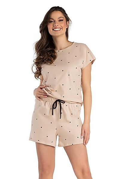Mademoiselle Sommeil Shorty Schlafanzug in Beige mit schwarzen Herzmuster ( günstig online kaufen