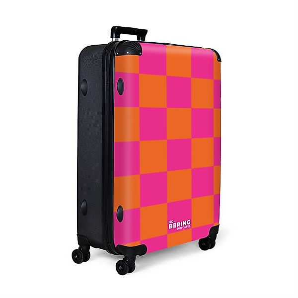 NoBoringSuitcases.com© Hartschalen-Trolley Rosa mit orangefarbenem Schachbr günstig online kaufen