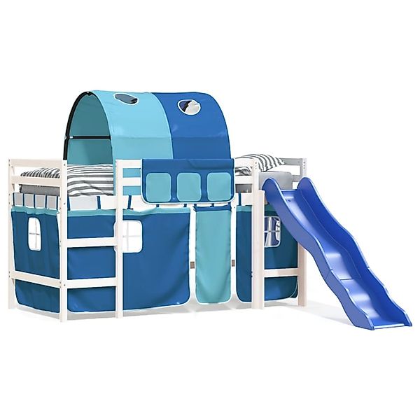 vidaXL Kinderhochbett mit Tunnel Blau 90x190 cm Massivholz Kiefer1930256 günstig online kaufen