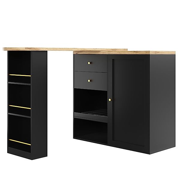 Um 360° drehbarer Bartisch mit 2 Schubladen und Schiebetürschrank, 3 Ebenen günstig online kaufen